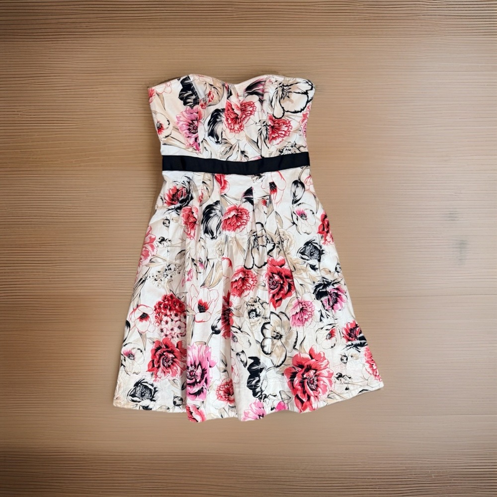 Y2K White House Black Market Sz 4 Strapless Dress Red Pink Sweetheart Neckline